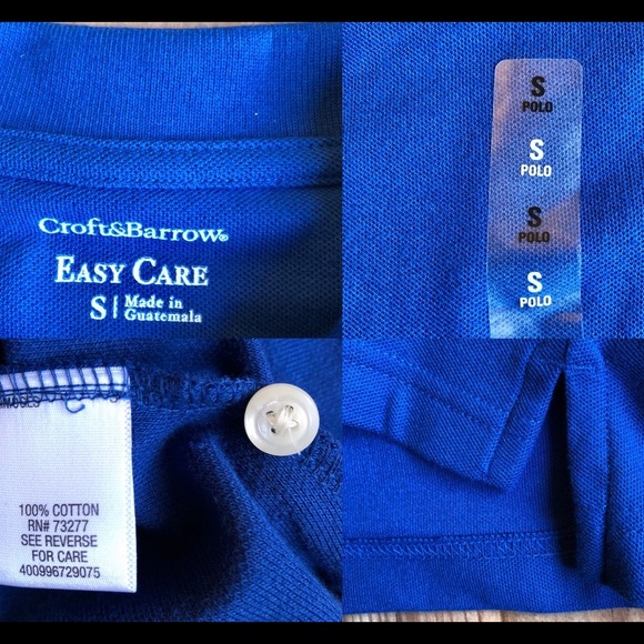 NEW CROFT & BARROW Easy Care Pique Polo Shirt Blue Small Men’s UNISEX - Picture 5 of 15